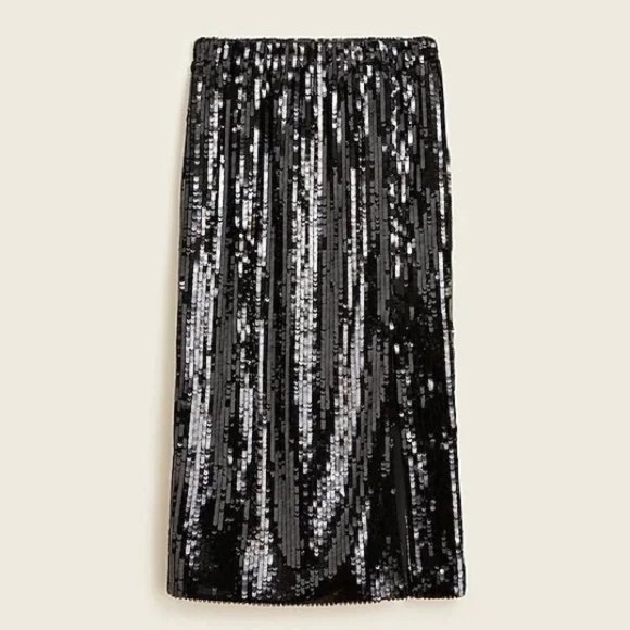 J Crew Sequin Midi Skirt Side Slit Black NWT